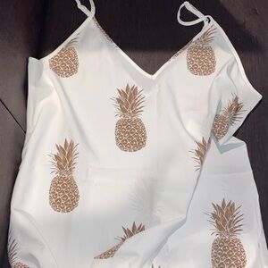 SHEIN White and Brown Pineapple Print Midi Dress